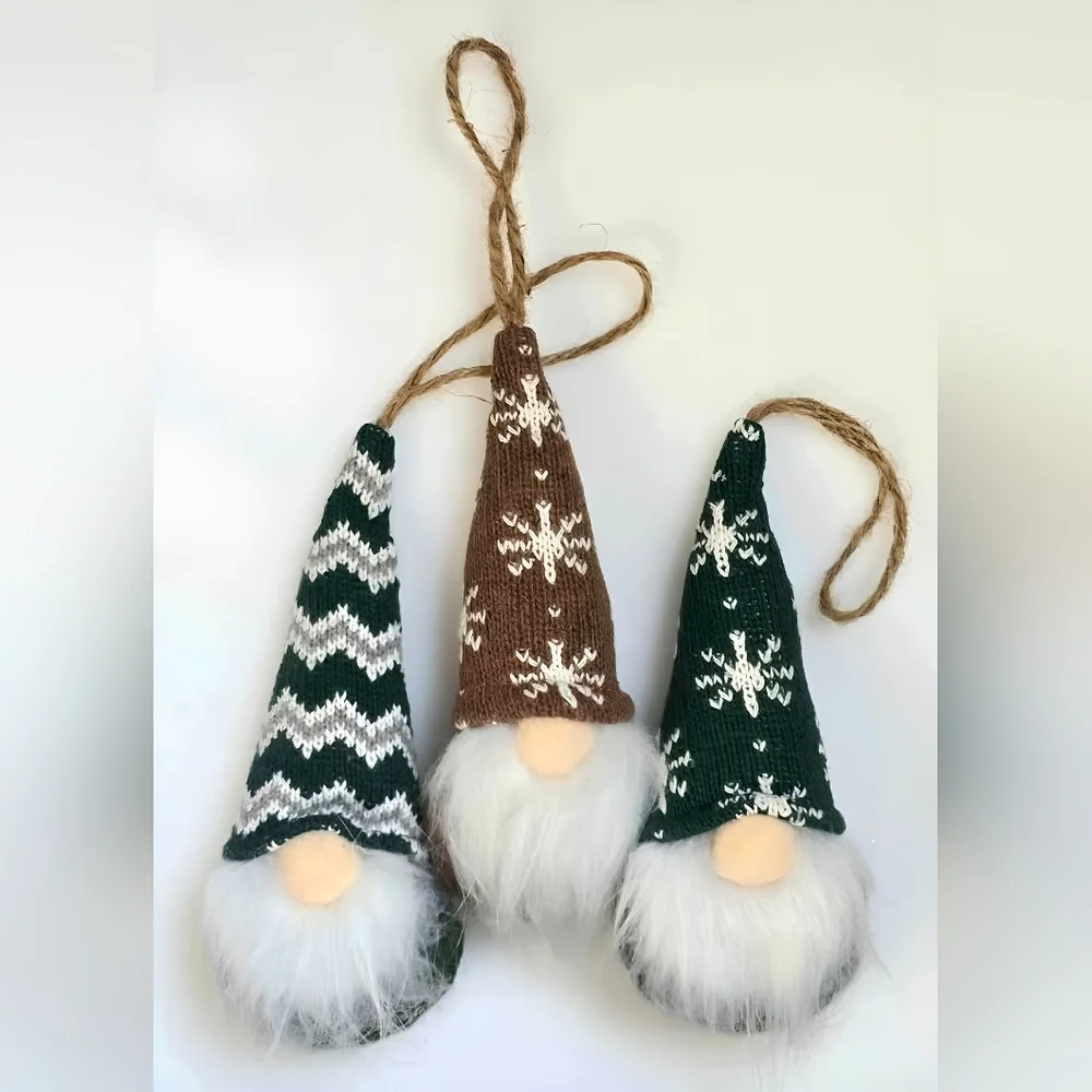 NWT Lot of 3 Whimsical Plush Gnome Nisse Elf Christmas Ornaments